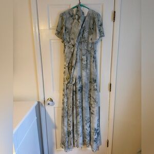 Maternity Floral Maxi Dress in Blue and Gray | Chiffon